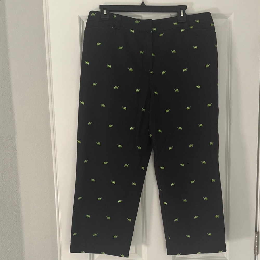 Kate Hill Black Chinos with Lime Accents EUC